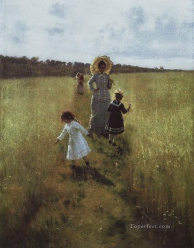 イリヤ・レーピン Painting - 境界の道を進むヴァ・レピナと境界の道を進む子供たち 1879年 イリヤ・レーピン